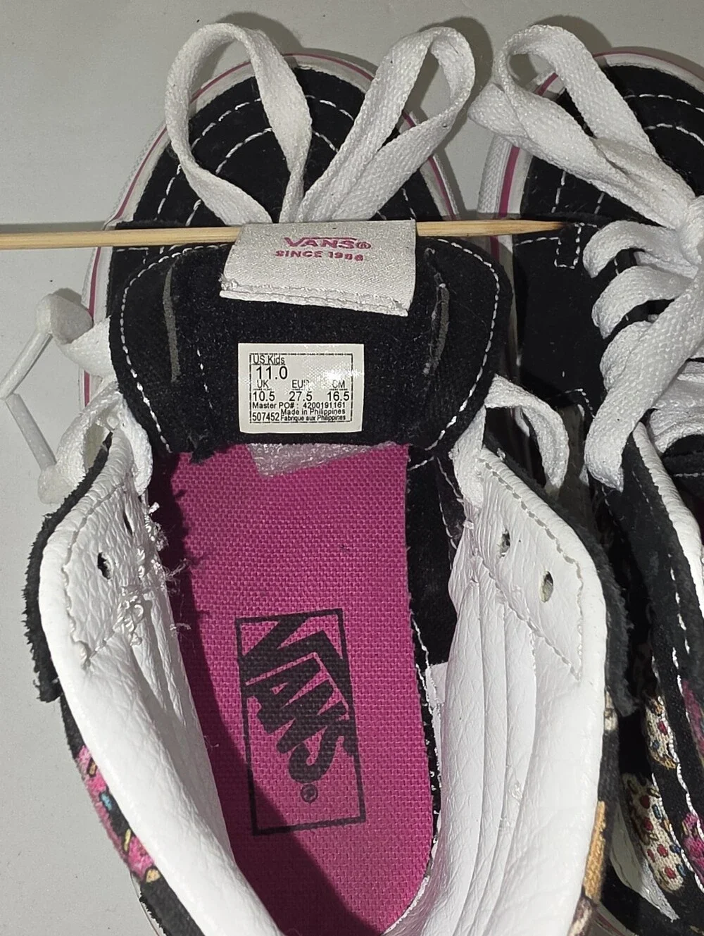 Vans Kids Black High-Top Sneakers with Pink Accents